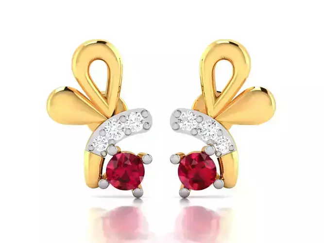 Earrings-1124 ruby and diamond stud earrings 3D print model