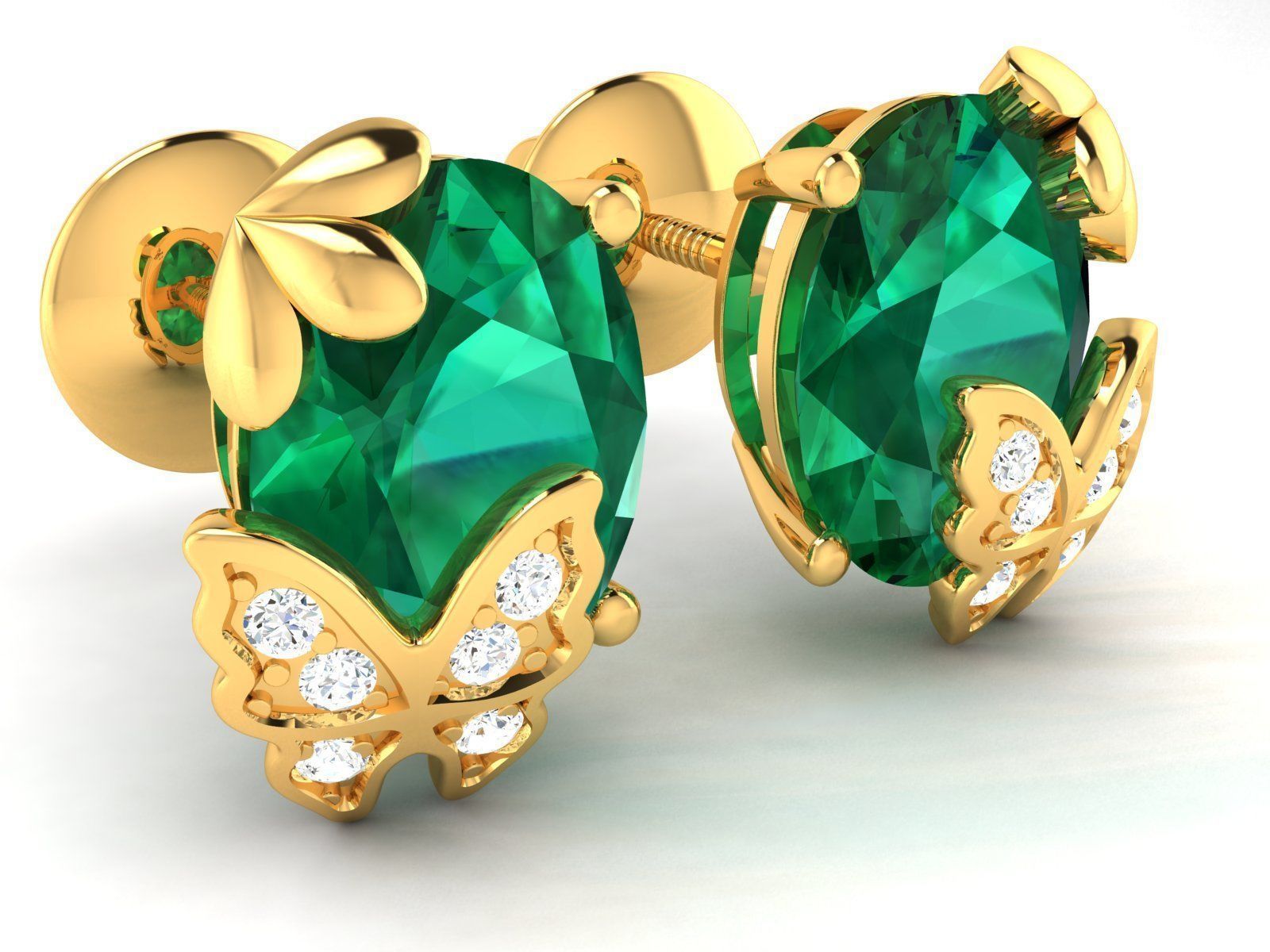 Earrings-111 emerald stud earrings gold 3D print model_1