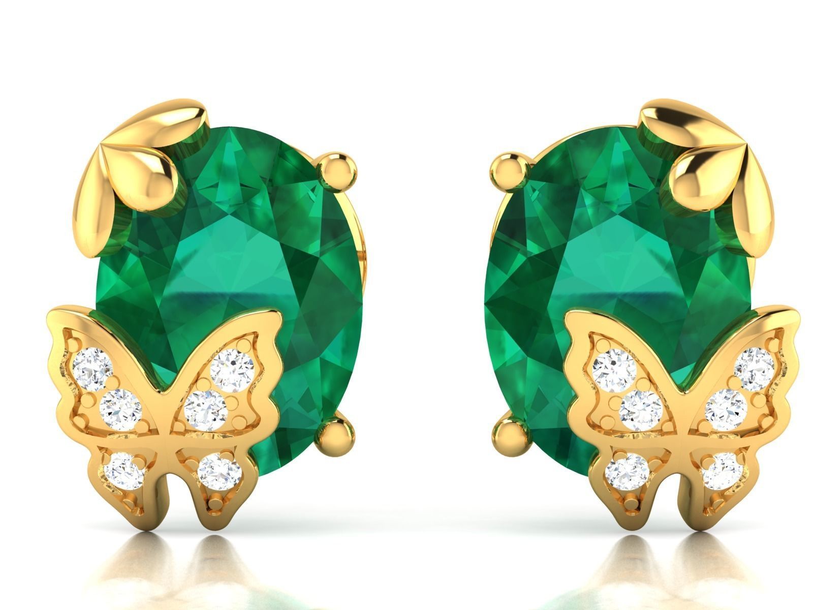 Earrings-111 emerald stud earrings gold 3D print model_3