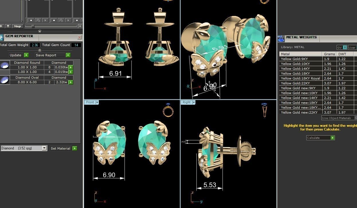 Earrings-111 emerald stud earrings gold 3D print model_6