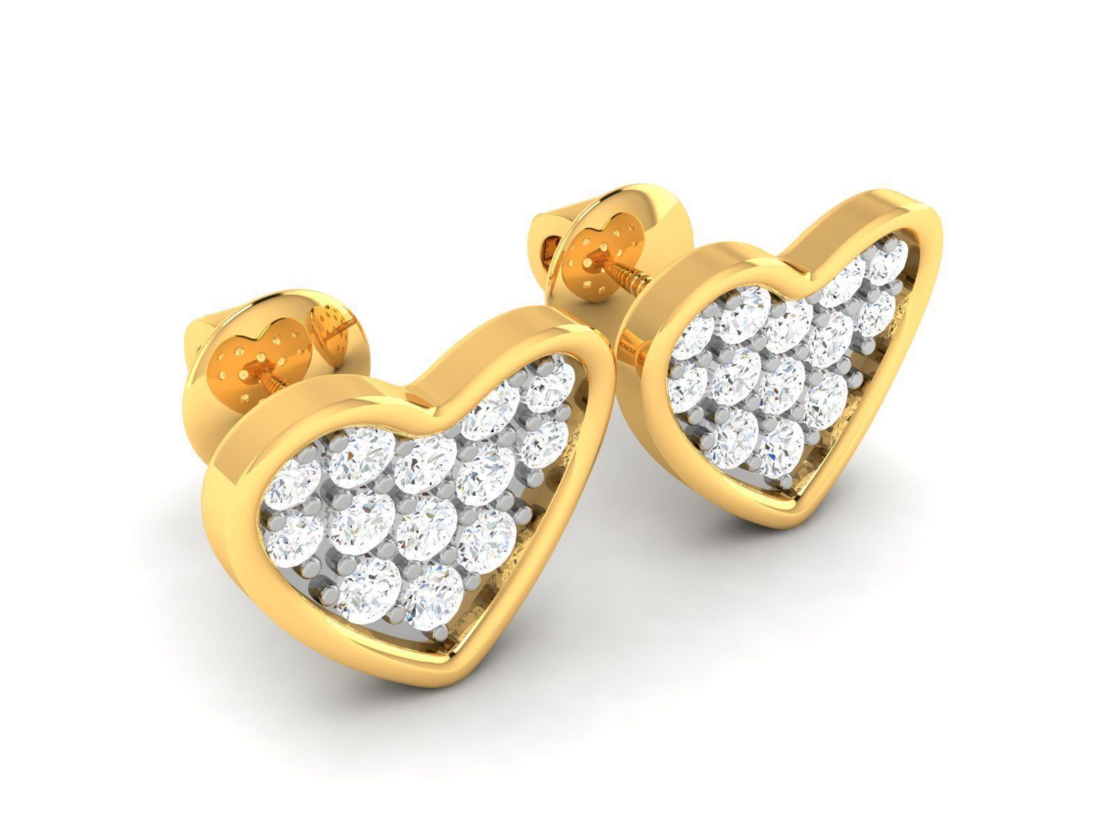 Earrings-1083 diamond heart stud earrings gold 3D print model_1