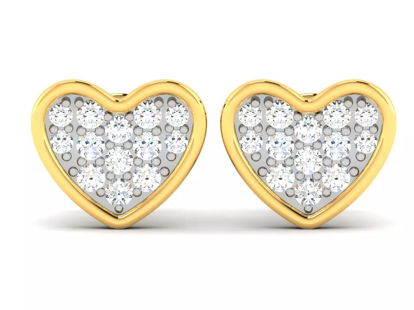Earrings-1083 diamond heart stud earrings gold 3D print model_0