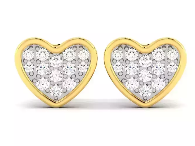 Earrings-1083 diamond heart stud earrings gold 3D print model
