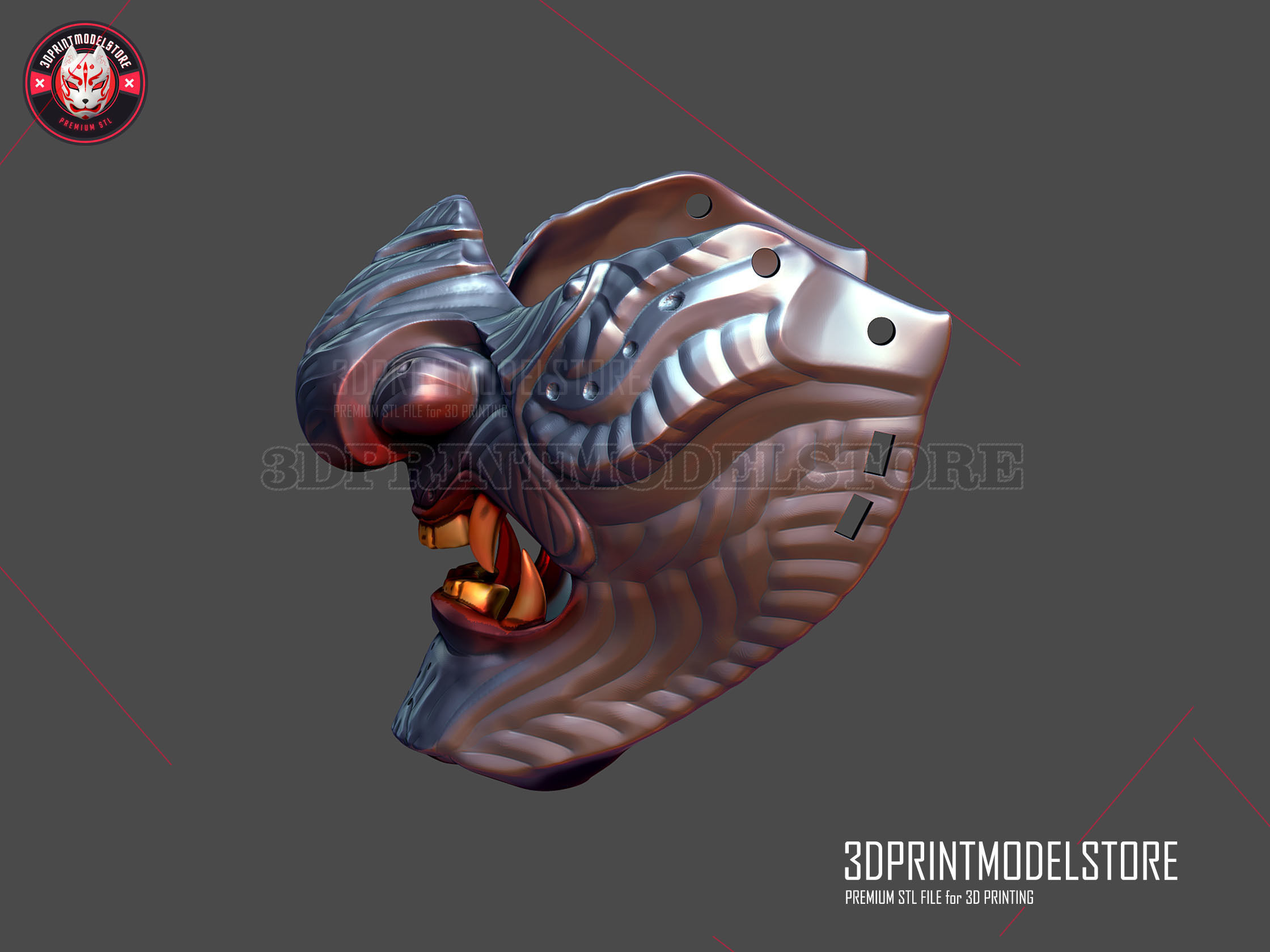 Japanese Oni Samurai Ghost Mask - Ghost of Tsushima Helmet 3D print model_5