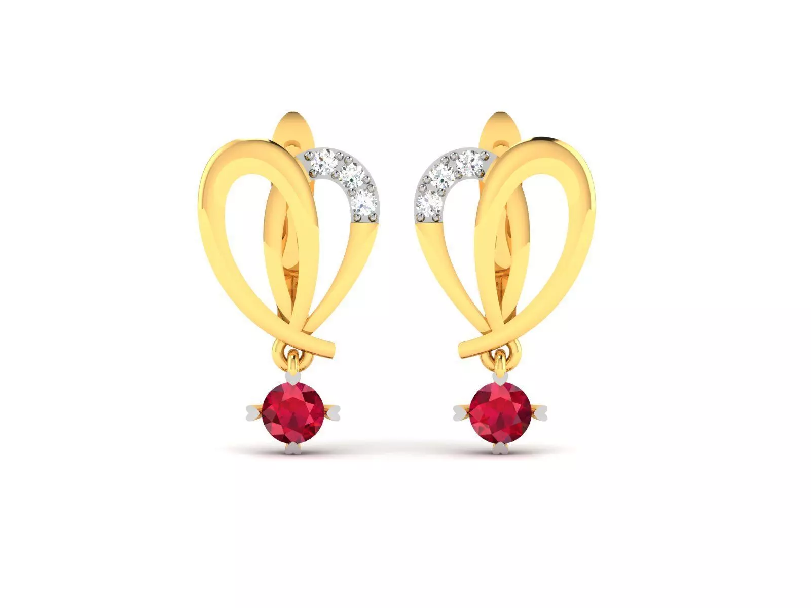 Earrings-1078 heart shaped ruby and diamond earrings gold 3D print model_0
