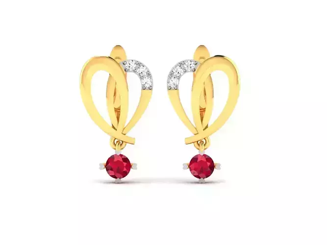 Earrings-1078 heart shaped ruby and diamond earrings gold 3D print model