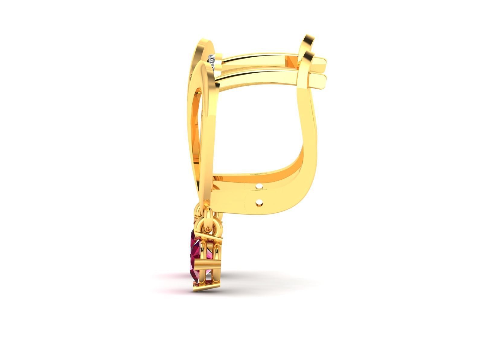 Earrings-1078 heart shaped ruby and diamond earrings gold 3D print model_5