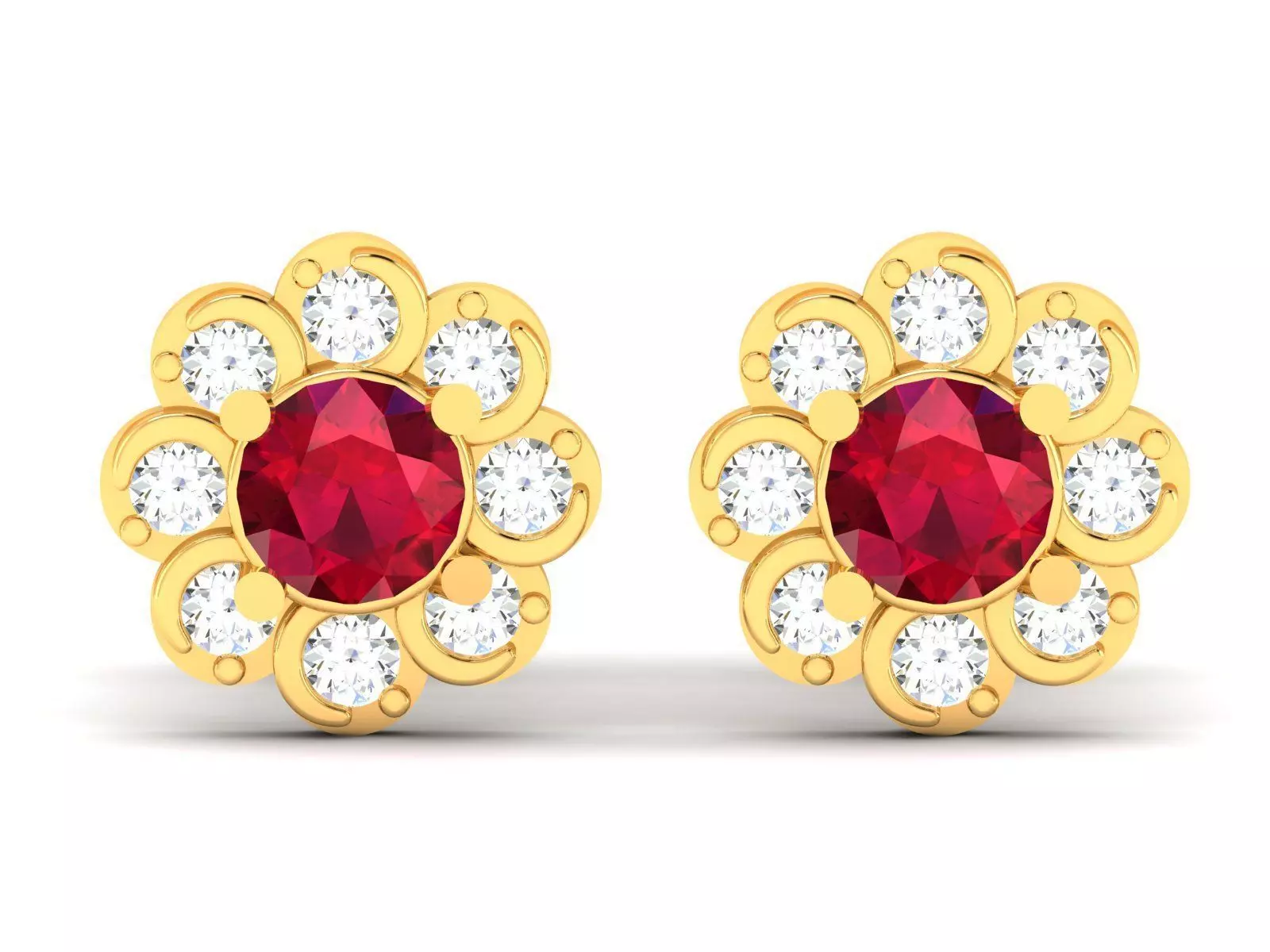 Earrings-1040 gold stud earring with ruby stone 3D print model_0