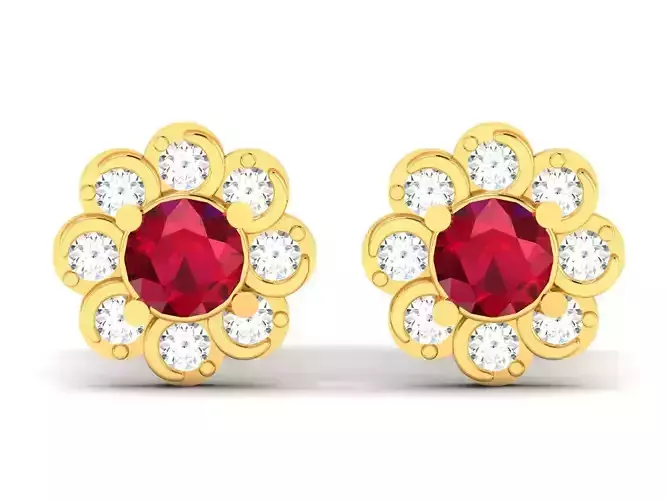 Earrings-1040 gold stud earring with ruby stone 3D print model