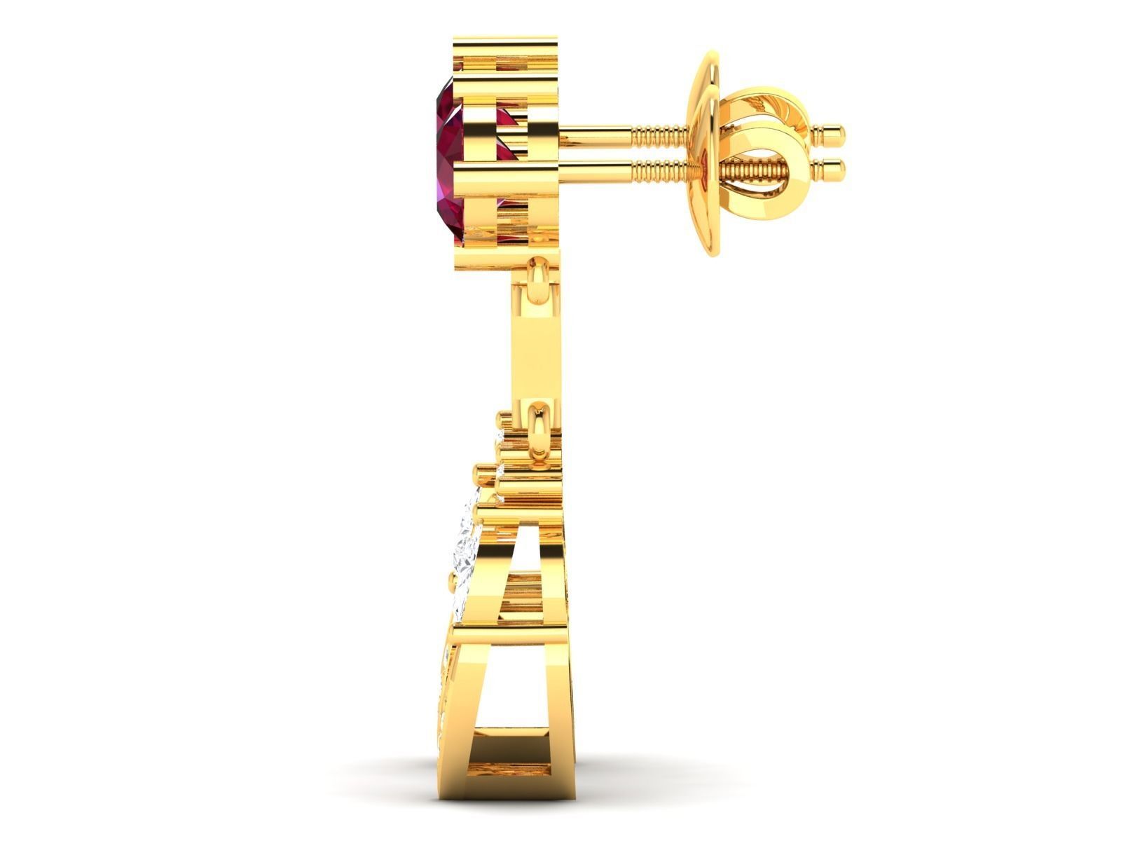 Earrings-1027 heart shaped ruby and diamond earrings gold 3D print model_6