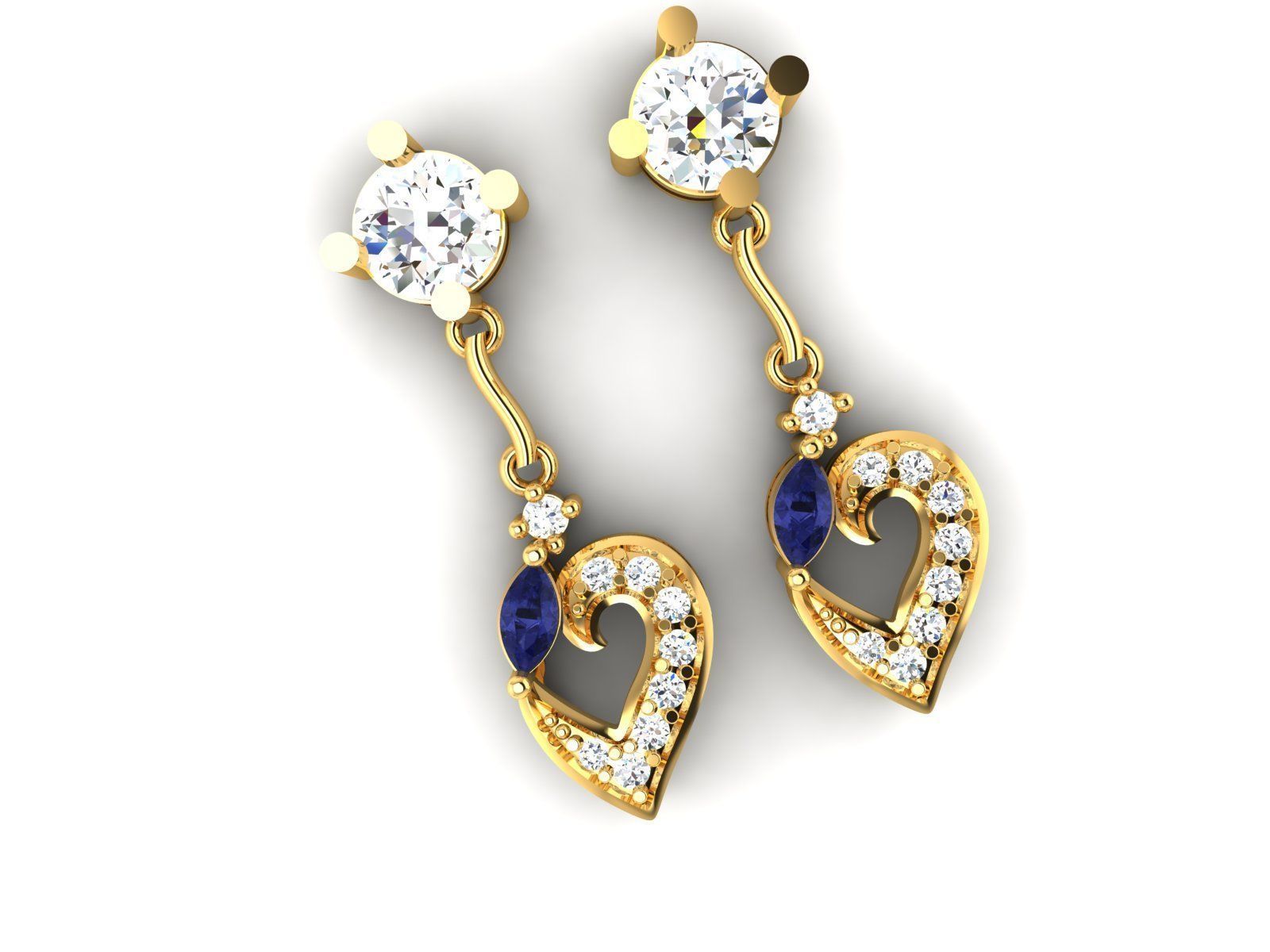 Earrings-1027 heart shaped ruby and diamond earrings gold 3D print model_1