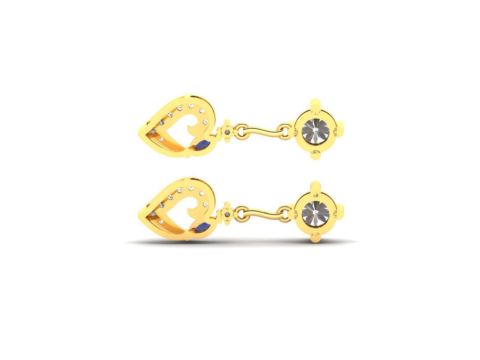 Earrings-1027 heart shaped ruby and diamond earrings gold 3D print model_4