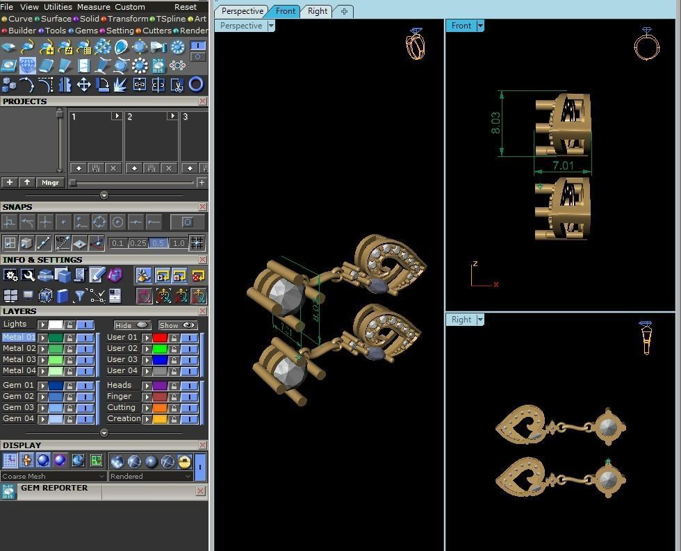 Earrings-1027 heart shaped ruby and diamond earrings gold 3D print model_7