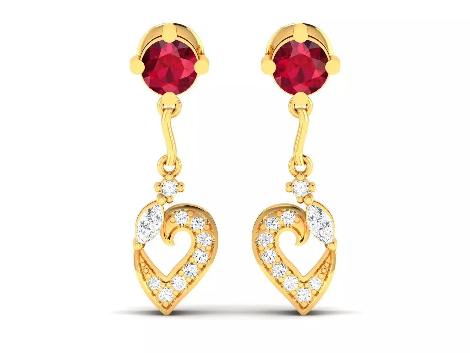 Earrings-1027 heart shaped ruby and diamond earrings gold 3D print model_0