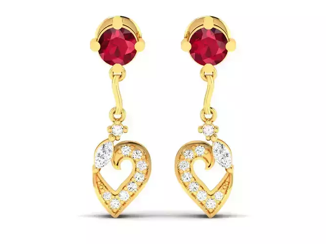 Earrings-1027 heart shaped ruby and diamond earrings gold 3D print model