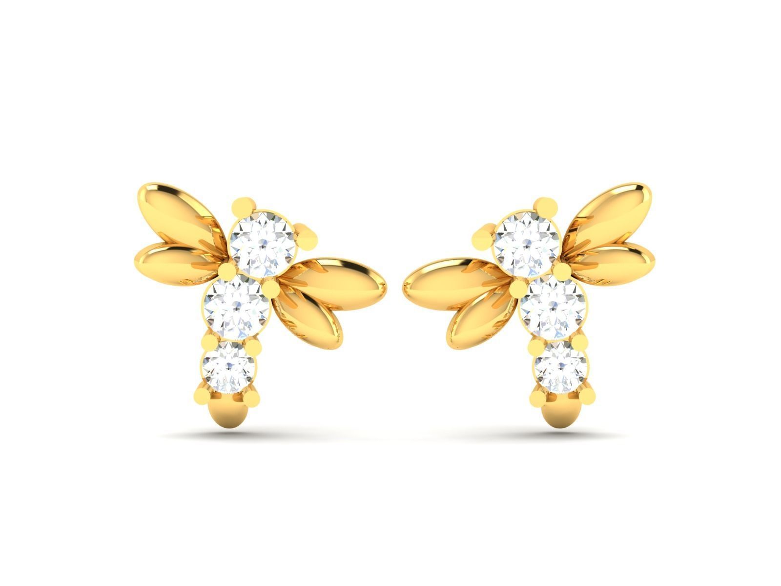 Earrings-1018 two bee stud earrings gold 3D print model_6