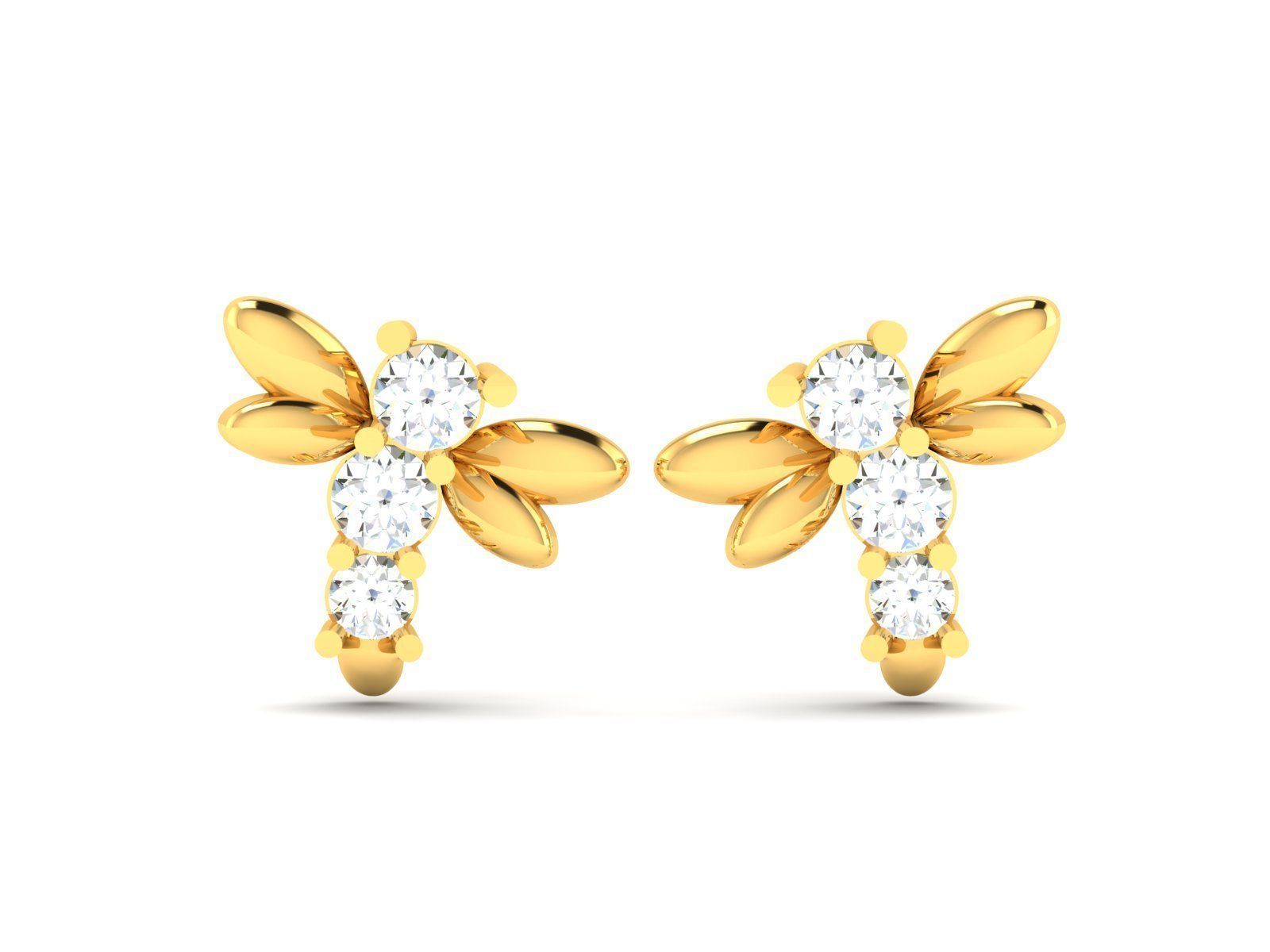 Earrings-1018 two bee stud earrings gold 3D print model_5