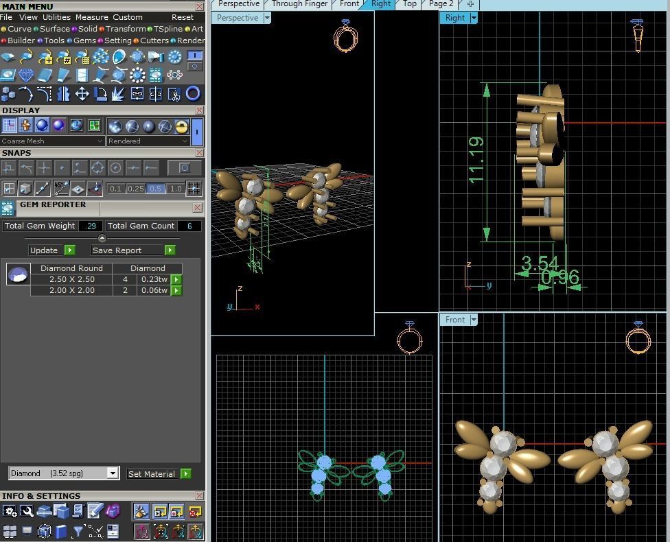 Earrings-1018 two bee stud earrings gold 3D print model_4