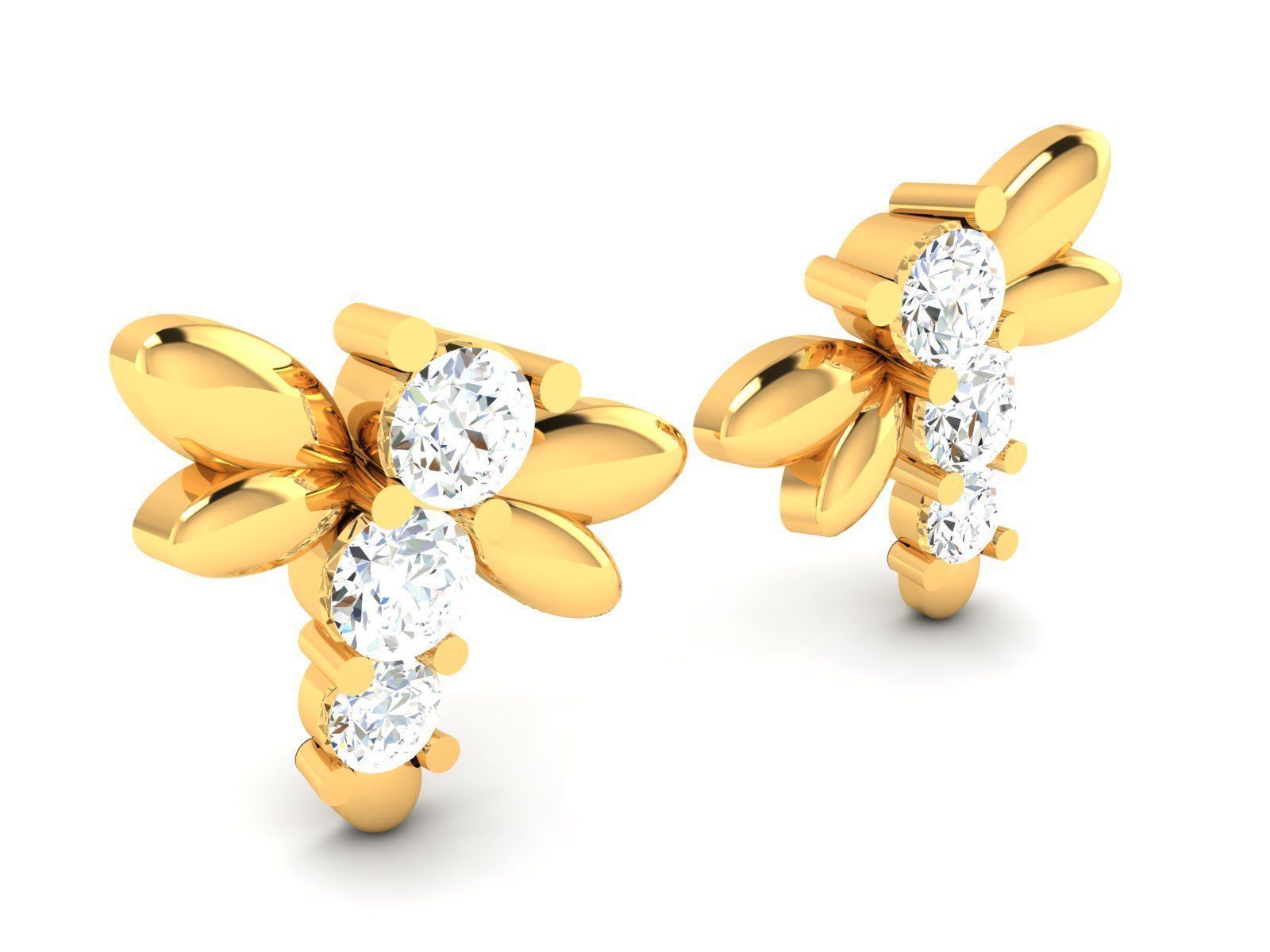 Earrings-1018 two bee stud earrings gold 3D print model_2