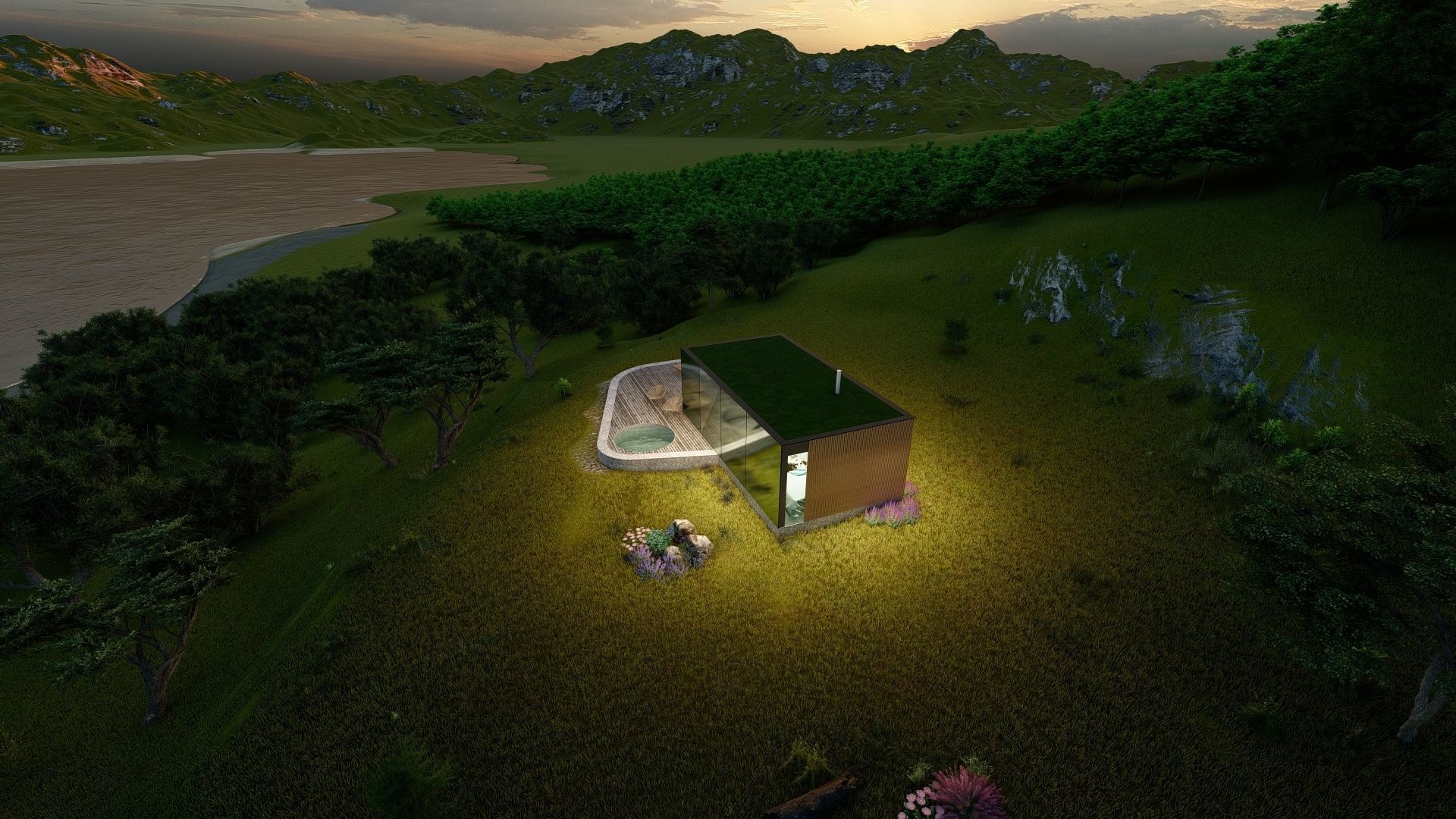 modern mobile home tiny house vacation house on 40m2 Alekseja 40 Low-poly 3D model_8