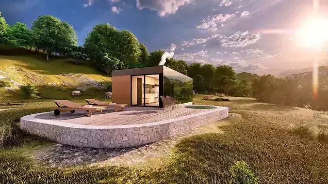 modern mobile home tiny house vacation house on 40m2 Alekseja 40 Low-poly 3D model