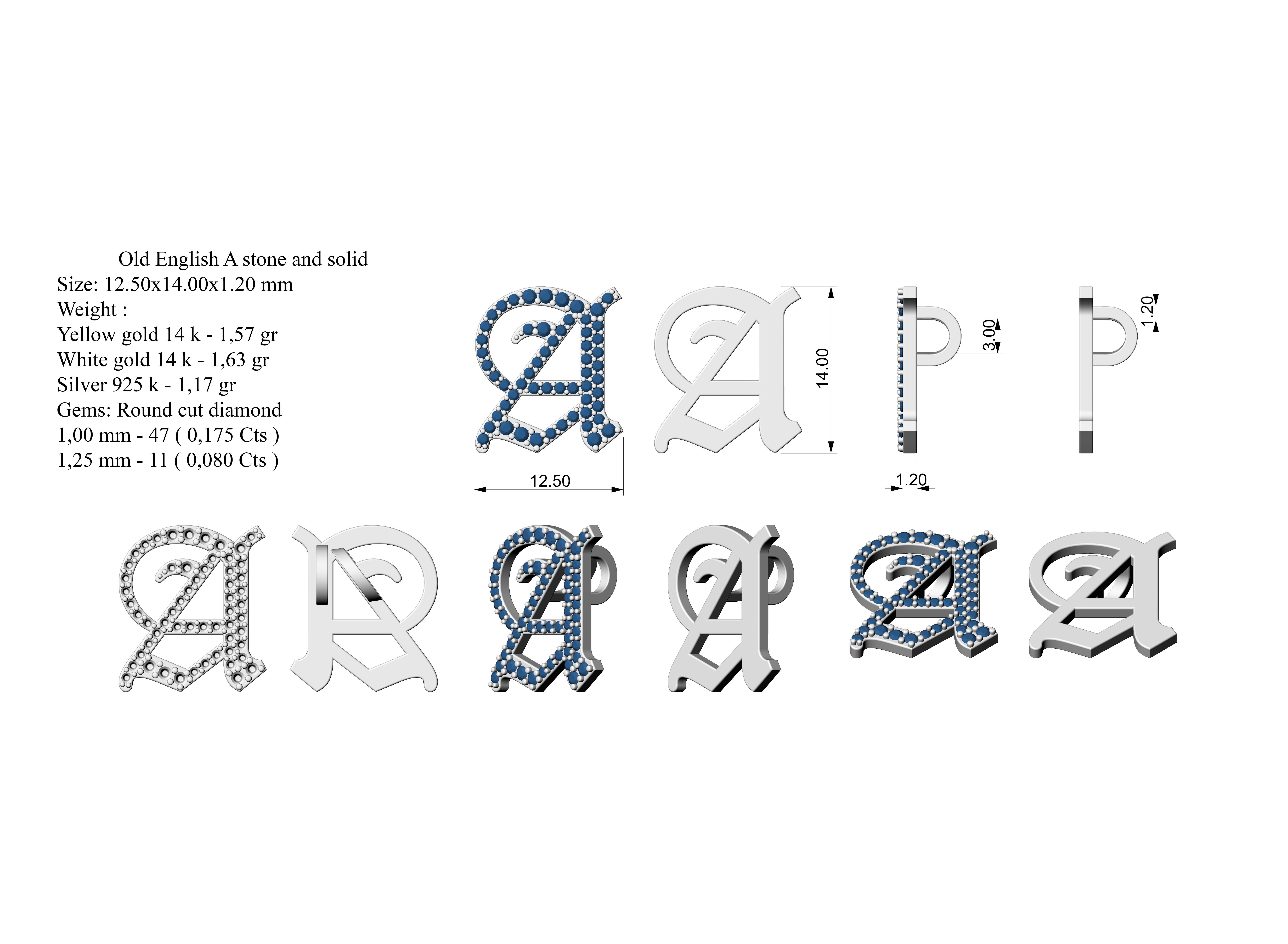 Old English A stone and solid 3D print model_4