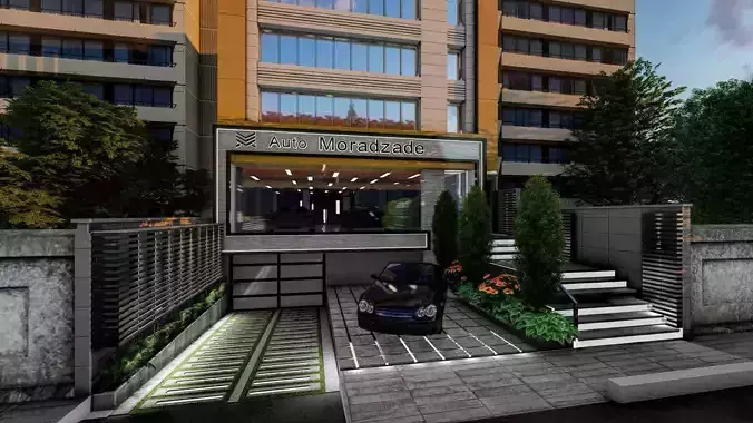 shopfront entrance to apartment building Low-poly 3D model
