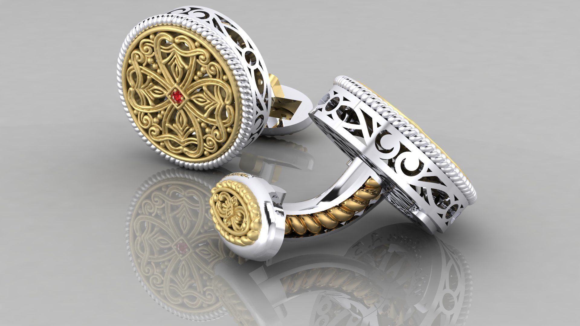 Cufflinks with creative patterns 3D print model_3