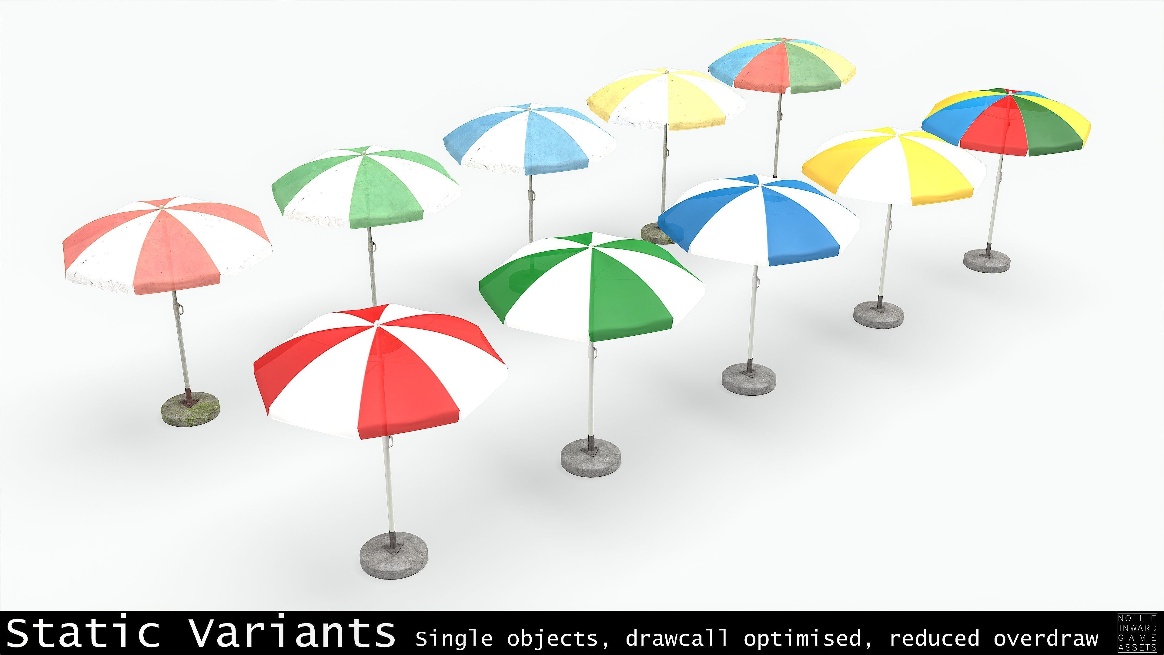 Garden Umbrella - 5 Color Variants Low-poly 3D model_1