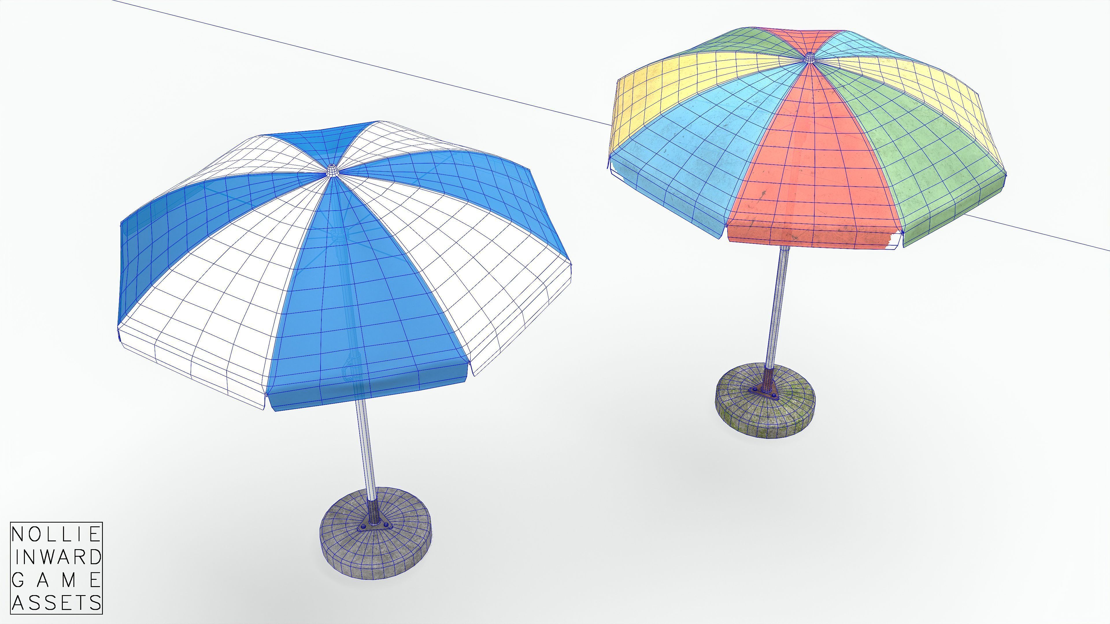 Garden Umbrella - 5 Color Variants Low-poly 3D model_12