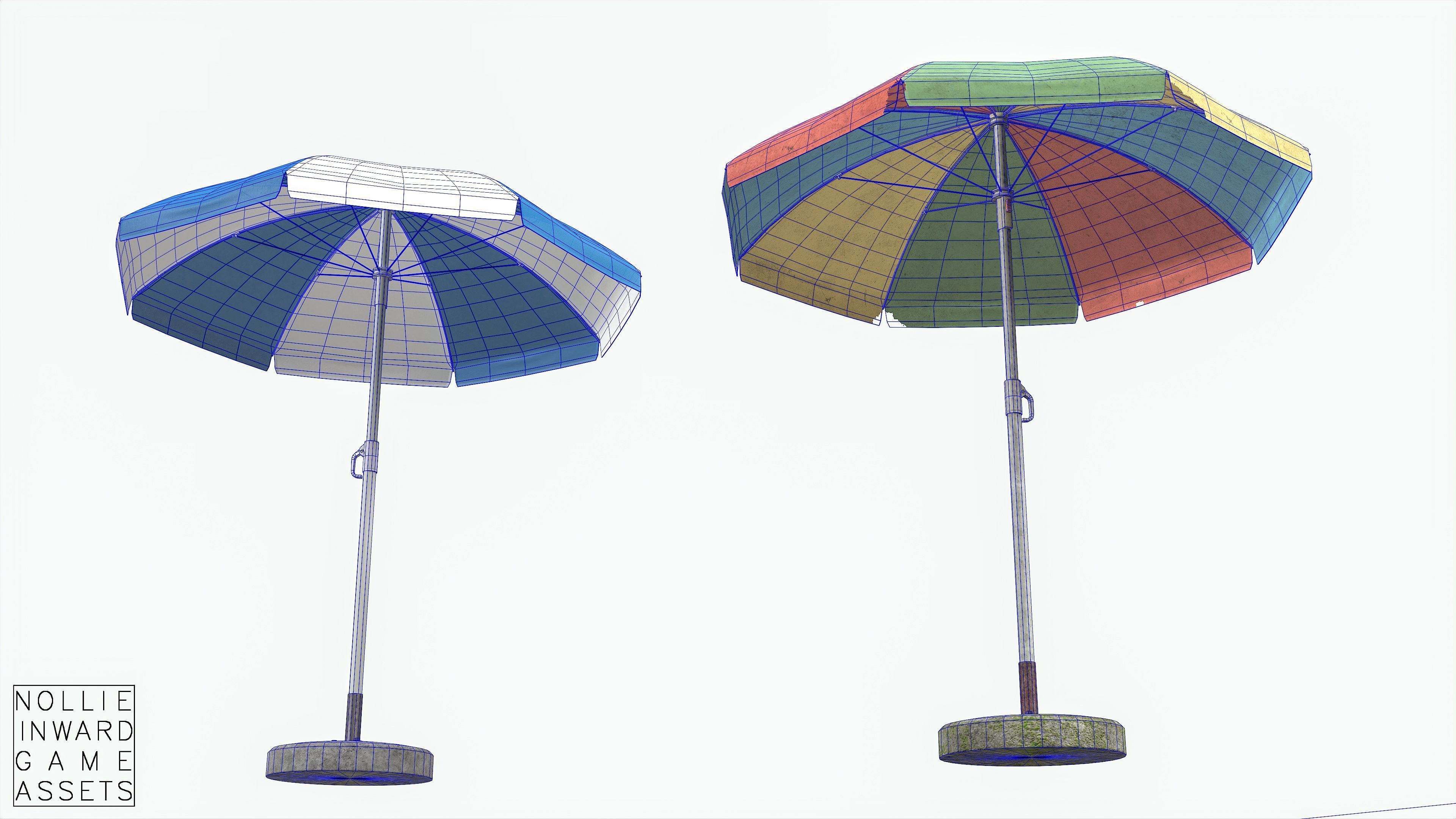 Garden Umbrella - 5 Color Variants Low-poly 3D model_13