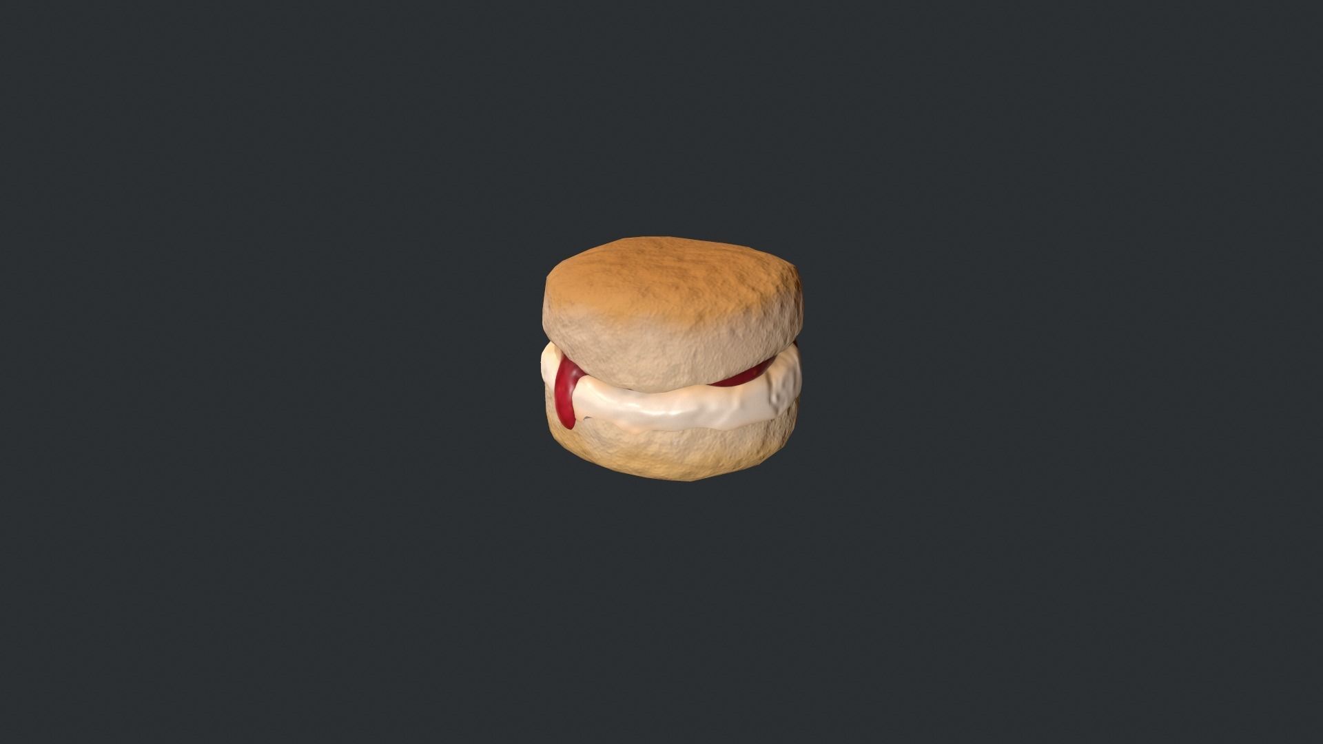 Scone with Jam and Cream Low-poly 3D model_4