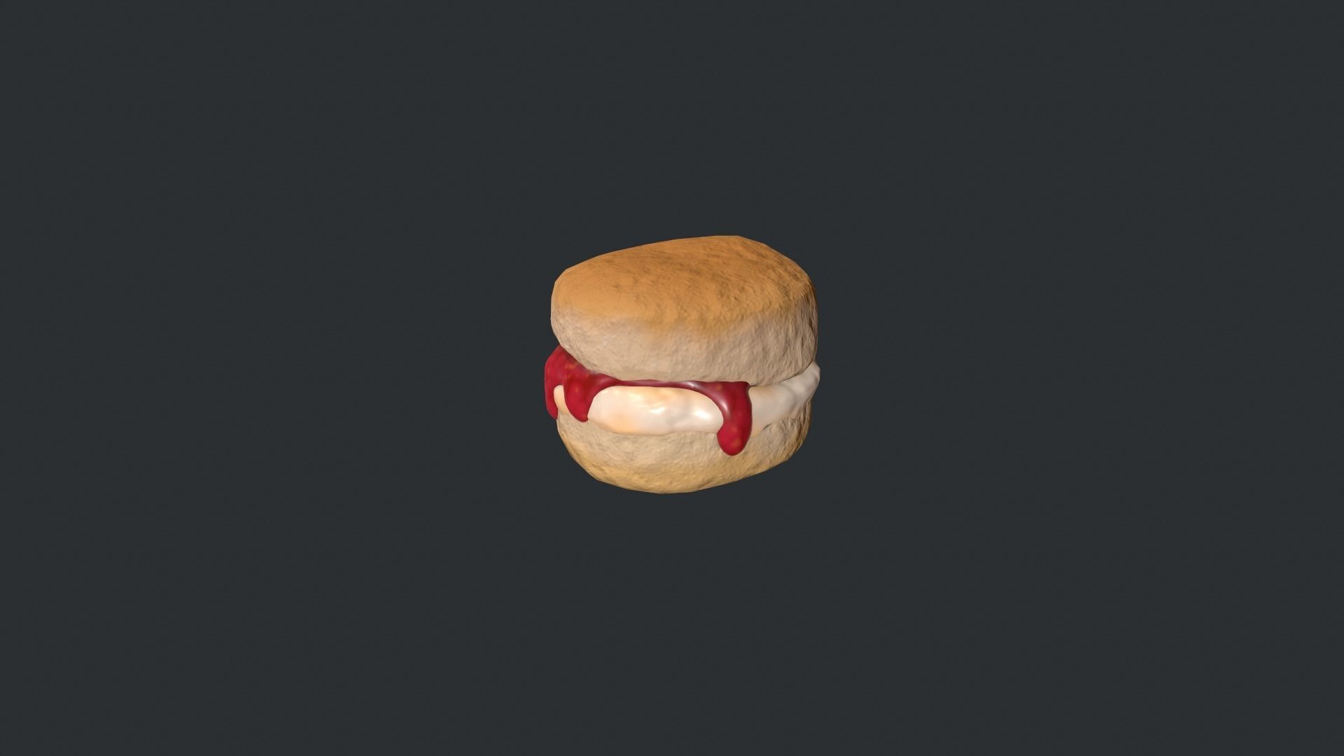 Scone with Jam and Cream Low-poly 3D model_2