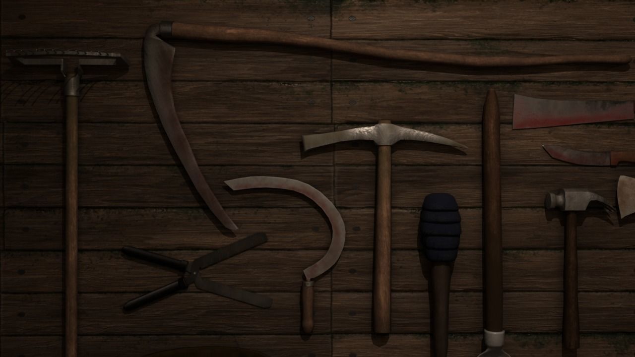 Horror farm tools asset Low-poly 3D model_3