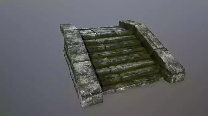stairs 1 stone wall with moss Low-poly 3D model