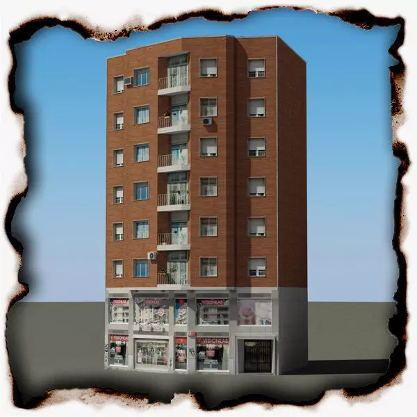 Building apartment Low-poly 3D model_0