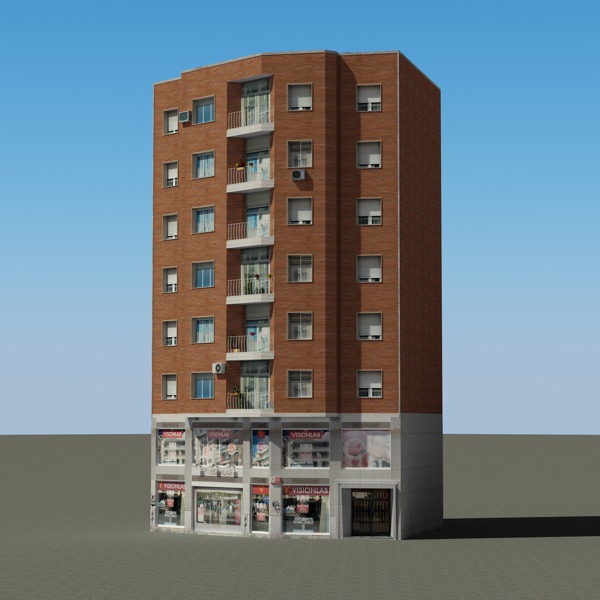 Building apartment Low-poly 3D model_1