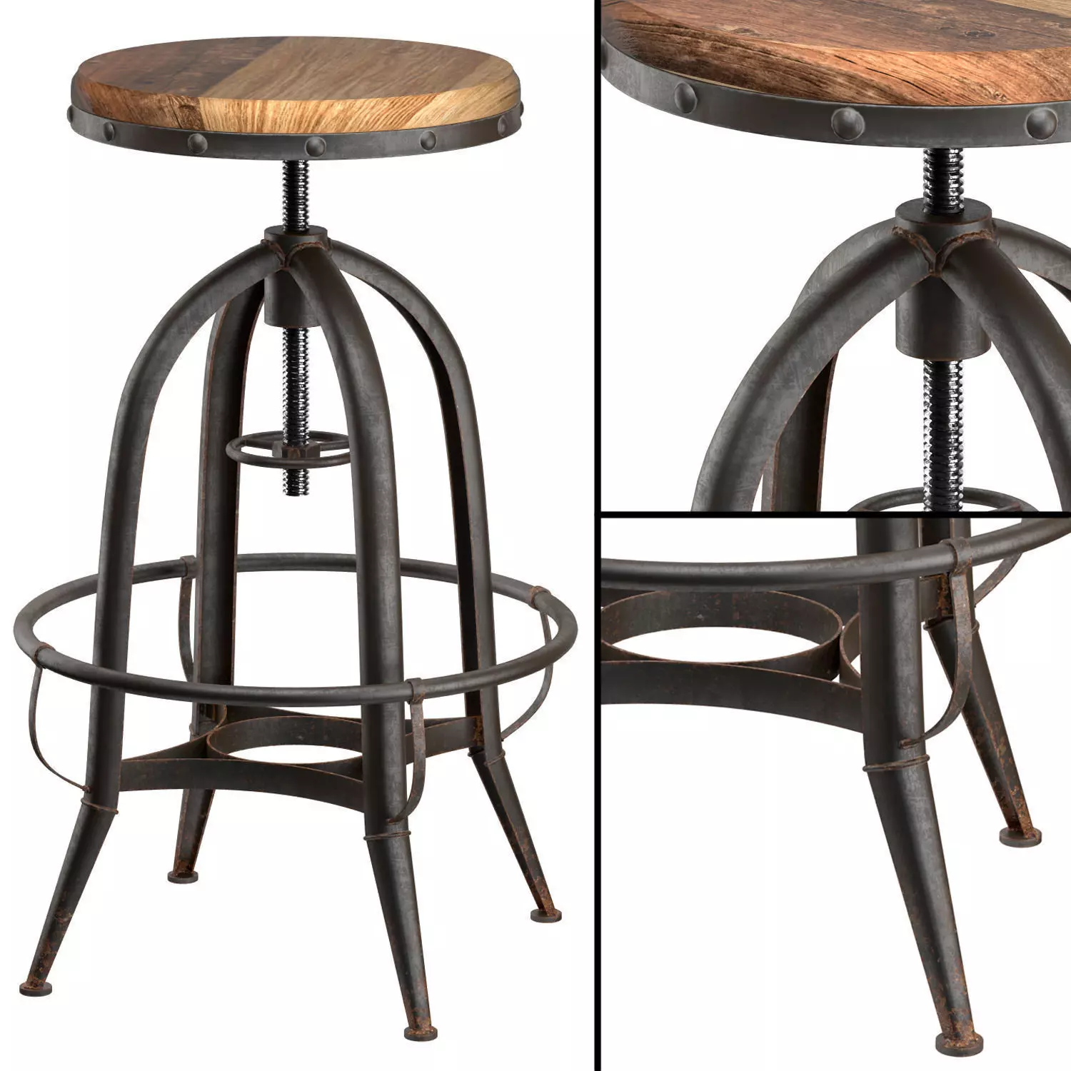 Bar Stool Loft Industrial Rotative Pin 3D model_0