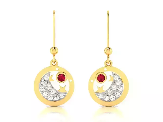 Earrings-1801 gold diamond dangle earrings 3D print model