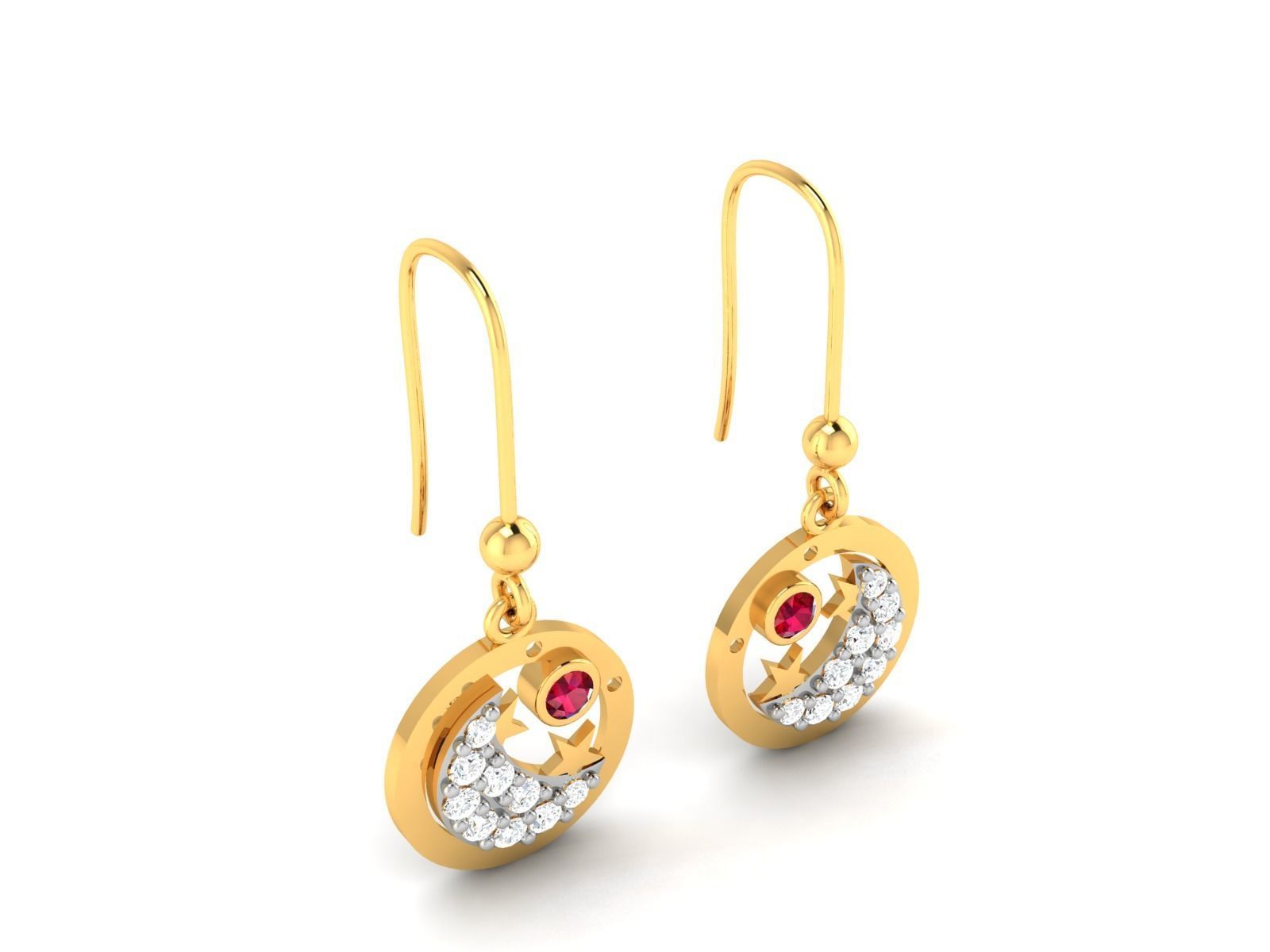 Earrings-1801 gold diamond dangle earrings 3D print model_2