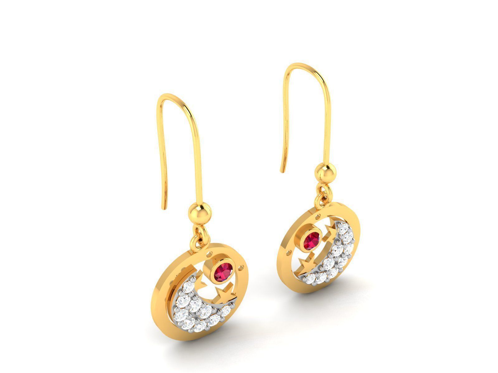 Earrings-1801 gold diamond dangle earrings 3D print model_1