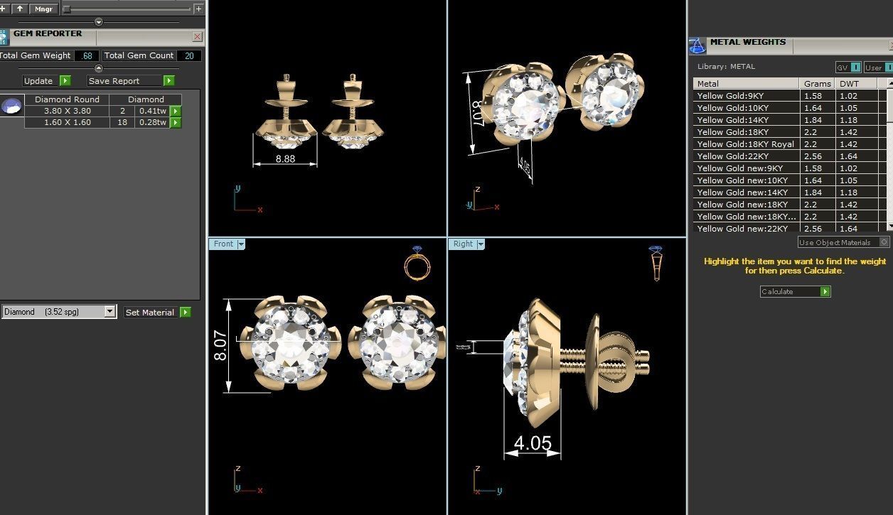 Earrings-3202 pair of gold diamond stud earrings 3D print model_1