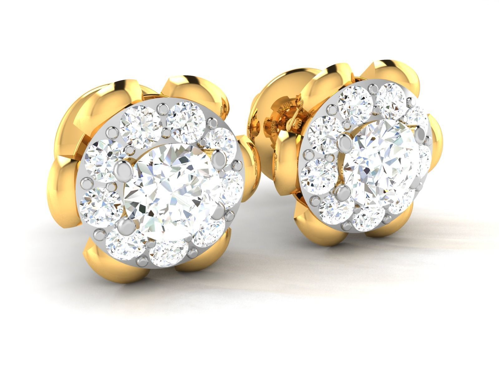 Earrings-3202 pair of gold diamond stud earrings 3D print model_3