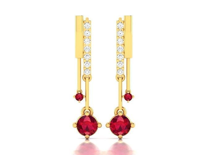 Earrings-3122 pair of earrings with ruby and diamonds 3D print model