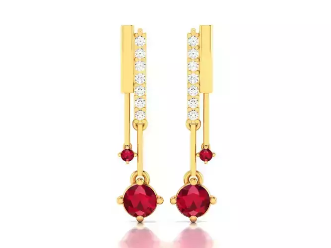 Earrings-3122 pair of earrings with ruby and diamonds