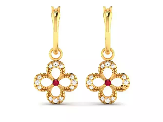 Earrings-3118 gold plated pendant with rubies and diamonds