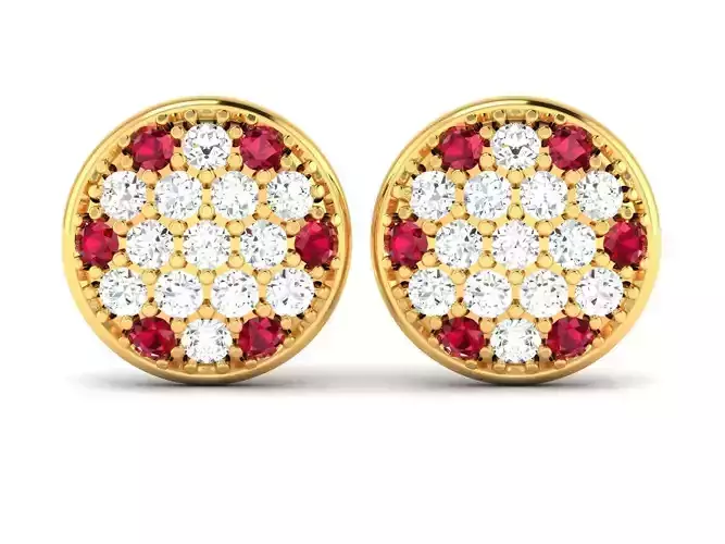 Earrings-3111 gold stud earrings with rubies and diamonds