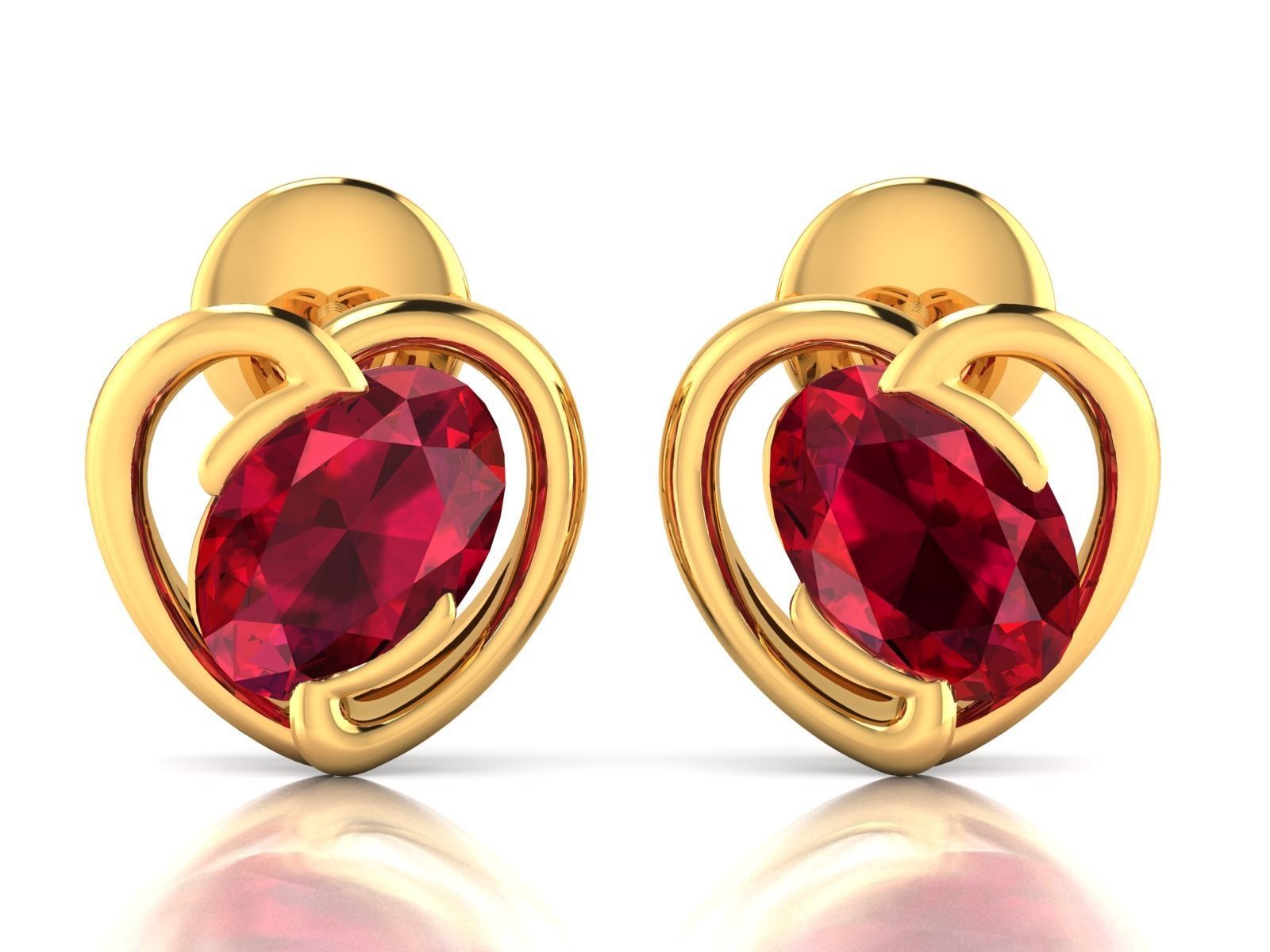 Earrings-2878 pair of gold plated earrings with ruby stones 3D print model_3