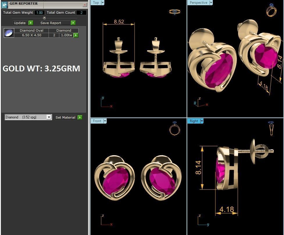 Earrings-2878 pair of gold plated earrings with ruby stones 3D print model_6