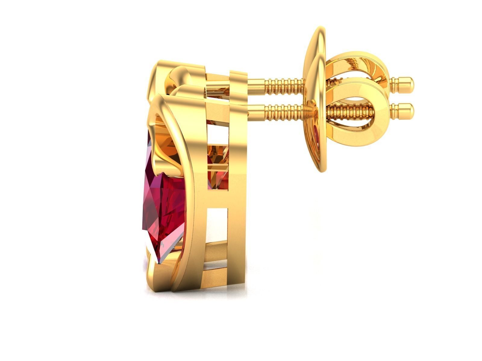 Earrings-2878 pair of gold plated earrings with ruby stones 3D print model_5
